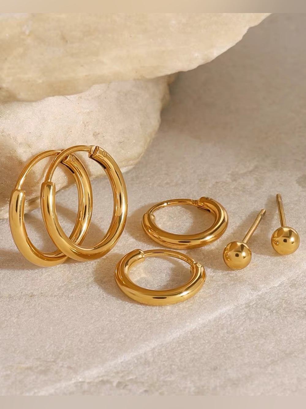 3 Pairs | 18K Gold Plated Hoop Earring Set